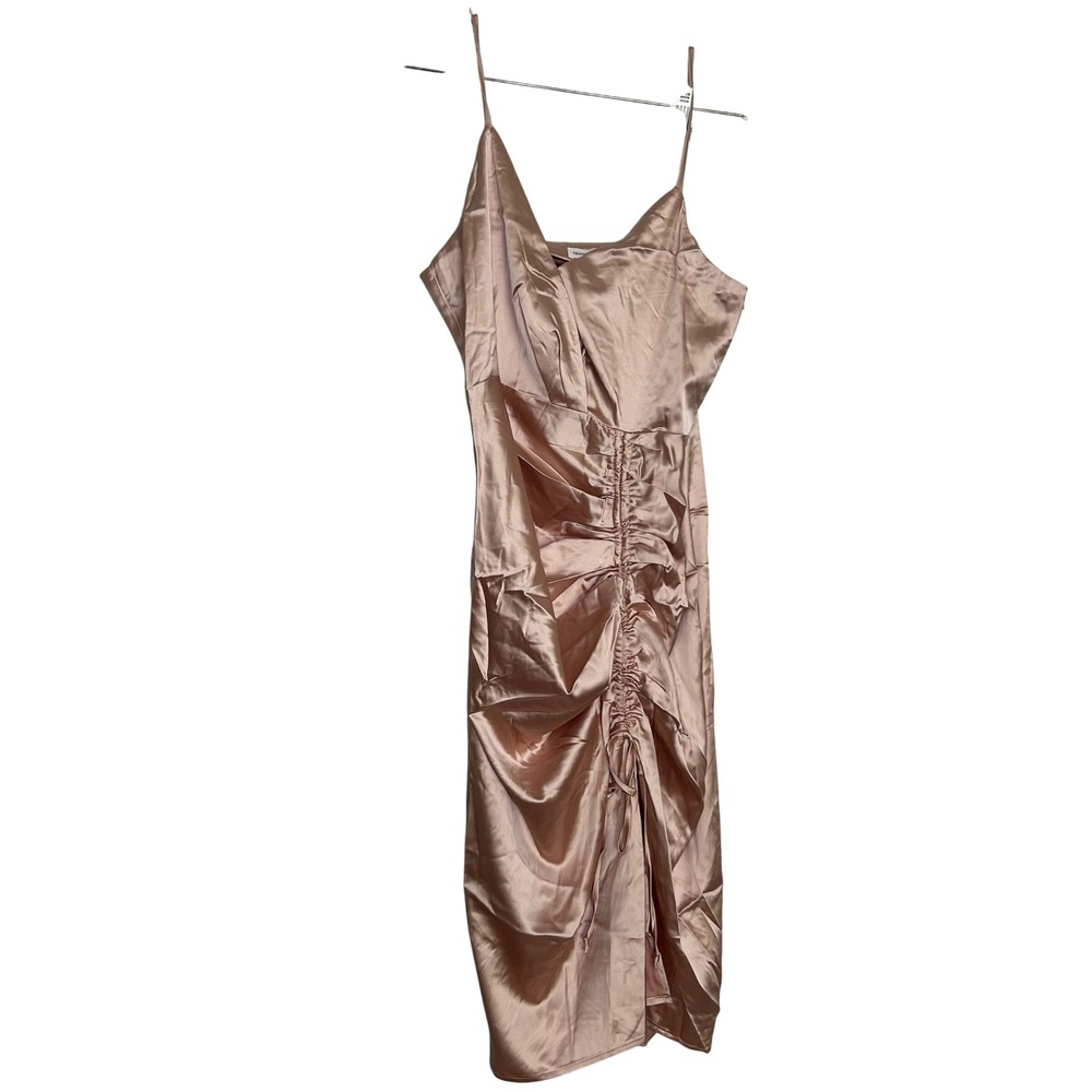 Dance & Marvel Champagne Satin Ruched Midi Dress NWT Large Womens party event